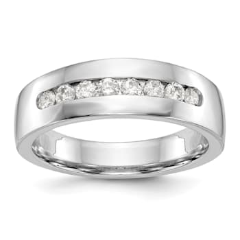Rhodium Over 14K White Gold Lab Grown Diamond Men's Band