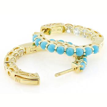 Sleeping Beauty Turquoise And Blue Topaz Hoop Earrings In 18K Gold Over
Sterling Silver