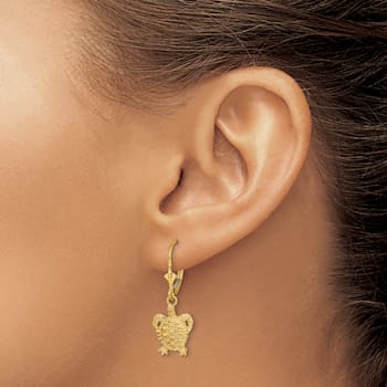 14K Yellow Gold Textured Turtle Dangle Earrings
