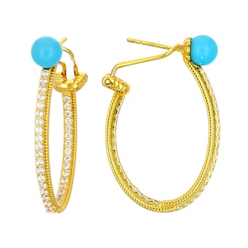 Pave White Zircon and Turquoise Hoop Earrings In 18K Gold Over Sterling
Silver 0.34ctw
