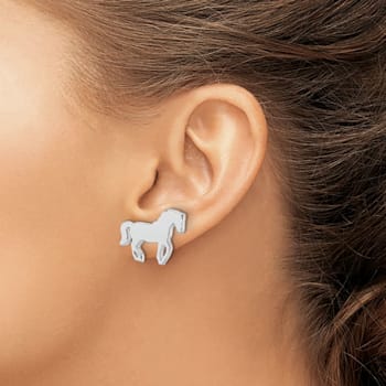 Rhodium Over Sterling Silver Horse Children's Post Earrings
