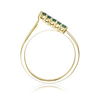 Emerald Color CZ Chevron Tower Band Ring In 14K Gold Over Sterling Silver