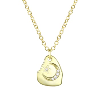 Asymmetrical Celestial CZ Pendant Necklace In 14K Gold Over Brass