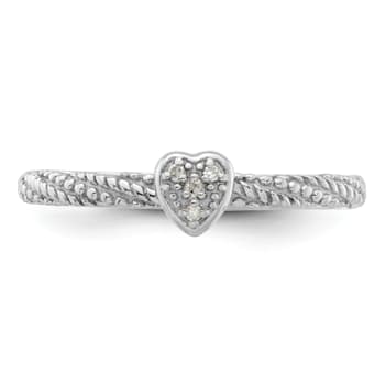 Sterling Silver Diamond Stackable Expressions Textured Heart Ring 0.02ctw