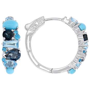 Multi-Stone Blue Drop Earrings In Platinum Over Sterling Silver 3.92ctw