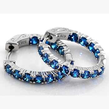 Neon Blue CZ Hoop Earrings In Sterling Silver