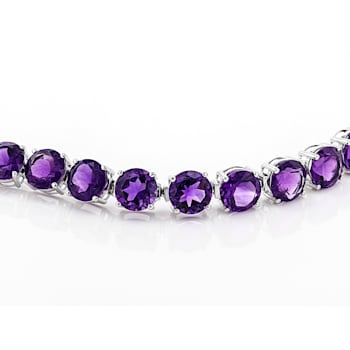Purple Amethyst Rhodium Over Sterling Silver Tennis Bracelet 34.60ctw