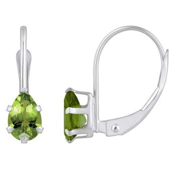 6x4mm Pear Shape Peridot Rhodium Over 10k White Gold Drop Earrings