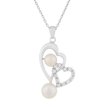 6.-7.5mm Button White Cultured Freshwater Pearl and CZ Rhodium Over
Sterling Silver Pendant