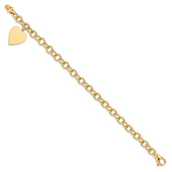 14k Yellow Gold Link with Heart Charm Bracelet