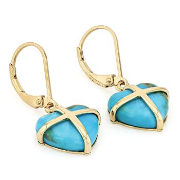 Turquoise Heart Earrings In 18K Gold Over Sterling Silver 12x11mm
