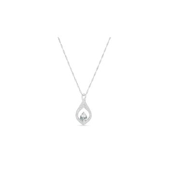Pear Aquamarine and Cubic Zirconia Rhodium Over Sterling Silver Pendant
with chain, 1.94ctw