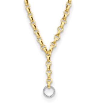 14K Yellow Gold with White Rhodium Diamond 18 Inch Adjustable Drop Necklace