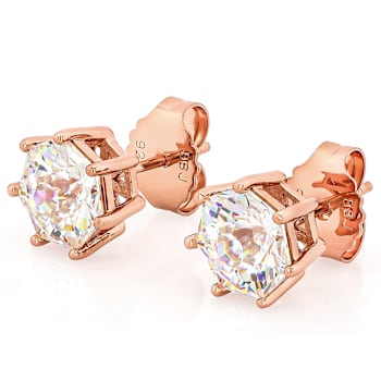 Diamond Simulant Heptagon Stud Earrings In 18K Rose Gold Over Sterling
Silver 5.10ctw