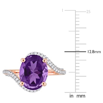 3ct African Amethyst And 0.33ctw Diamond 14k Rose Gold Bypass Ring