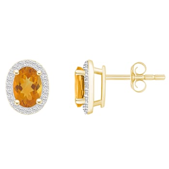 7x5mm Oval Citrine And Created White Sapphire 10k Yellow Gold Halo Stud Earrings