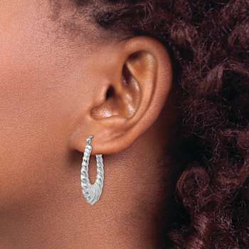 Rhodium Over 14k White Gold Polished 9/16" Scalloped Hoop Earrings