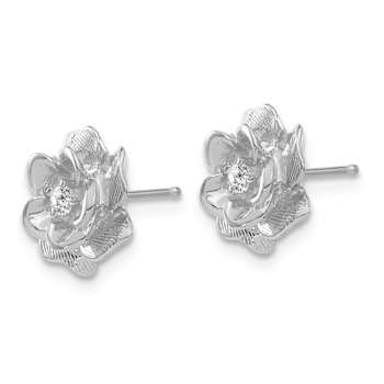 Rhodium Over 14k White Gold 11mm Textured I2/I-J Diamond Stud Earrings