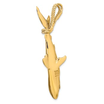 14k Yellow Gold 3D Polished Hanging Shark Pendant
