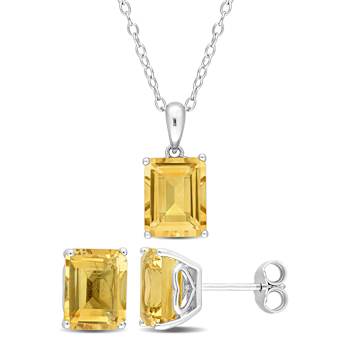 Citrine Pendant And Stud Earrings Set In Sterling Silver 7.05ctw