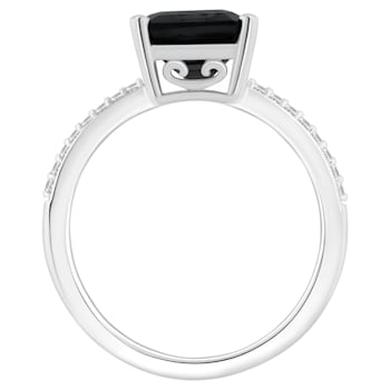 10x8mm Emerald Cut Black Onyx and 1/10 ctw Diamond Rhodium Over Sterling
Silver Ring