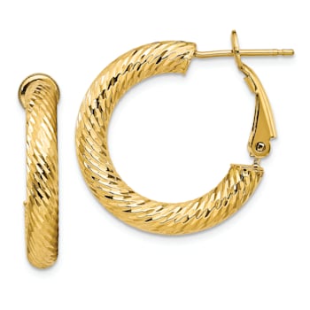 14k Yellow Gold Diamond-Cut 7/8" Round Hoop Earrings