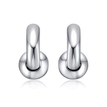 Ball Accent Huggie Earrings In Rhodium Over Brass