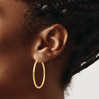 14k Yellow Gold Polished 1 3/8" Tube Hoop Earrings