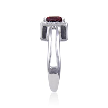 Garnet with White Topaz Accents Sterling Silver Halo with Split Shank Ring