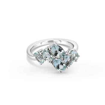 Rhodium Over Sterling Silver Oval Aquamarine Ring 1.66ctw