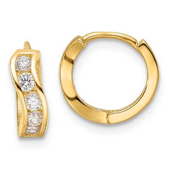 14k Yellow Gold Polished 3/8" Wavy Hinged Huggie Hoop Earrings with
Cubic Zirconia Stones