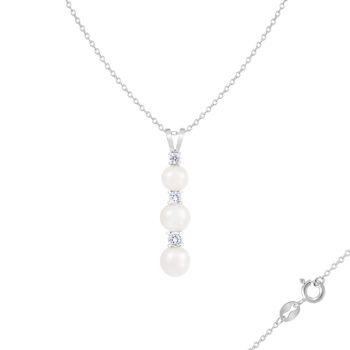 6.5-7mm off-round White Cultured Freshwater Pearl and CZ Rhodium Over
Sterling Silver Pendant