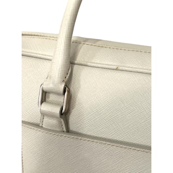 Prada Saffiano Ivory Leather Briefcase Satchel Tote Bag