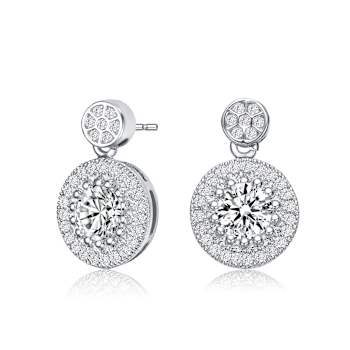 CZ Halo Drop Earrings In Sterling Silver