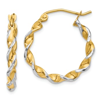 14k Yellow Gold and Rhodium Over 14k Yellow Gold Polished 5/8"
Fancy Twisted Hoop Earrings