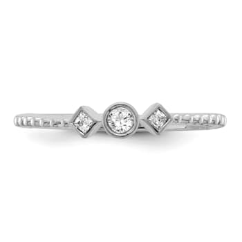 Rhodium Over 14K Gold Scalloped Band Petite Round Diamond Ring 0.1ctw