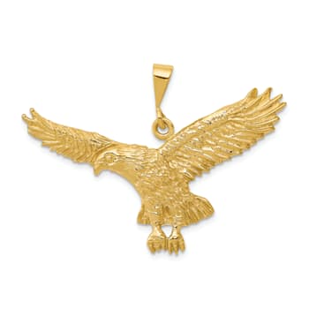 14k Yellow Gold Solid Polished and Textured Eagle Pendant