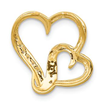 14K Two-tone Gold Diamond Double Heart Chain Slide Pendant