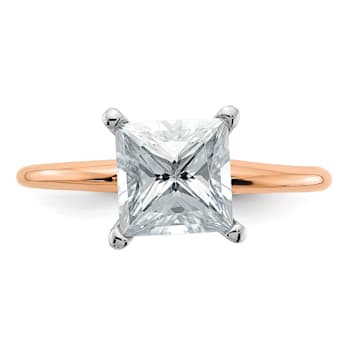 14K Rose Gold and White Gold Accent 2ct. 7.0mm G H I True Light Princess
Moissanite Solitaire Ring