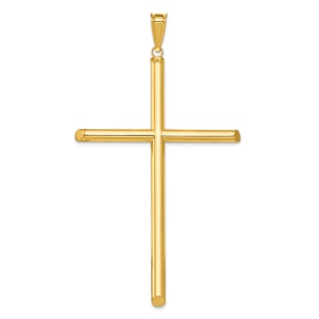 14k Yellow Gold 3D Polished Tube Cross Pendant