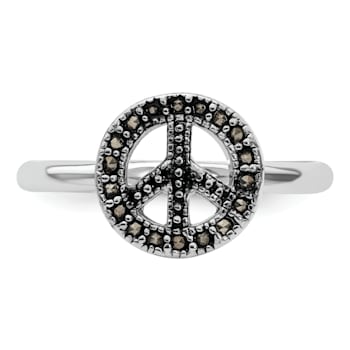 Rhodium Over Sterling Silver Stackable Expressions Marcasite Peace Sign Ring