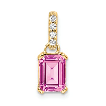 10k Yellow Gold 1 ctw Lab Created Pink Sapphire and Accent Diamond Pendant