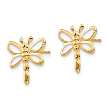 14k Yellow Gold Children's 12mm Dragonfly Stud Earrings