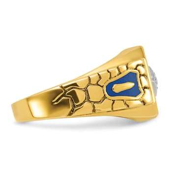 10K Two-tone Yellow and White Gold Textured and Enamel Diamond Blue
Lodge Masonic Ring 0.1ctw