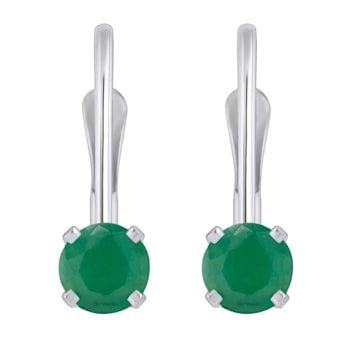 4mm Round Emerald Rhodium Over 14k White Gold Drop Earrings