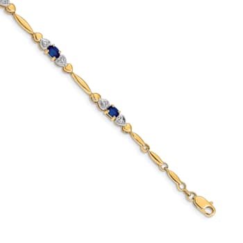 14k Yellow Gold and Rhodium Over 14k Yellow Gold Diamond and Sapphire Bracelet