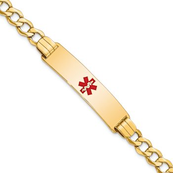 14k Yellow Gold Medical Red Enamel Curb Link ID Bracelet