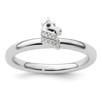 Sterling Silver Stackable Expressions Unicorn Diamond Ring 0.03ctw
