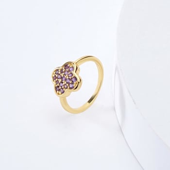 Amethyst 18K Yellow Gold Over Sterling Silver 4-Leaf Clover Cluster Ring