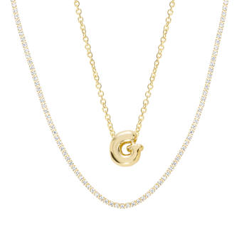 CZ Initial G Tennis Necklace And Pendant Set In 14K Gold Over Brass 4.05ctw